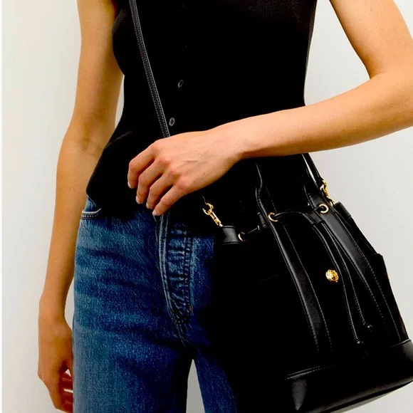 Veronica Beard Goody Suede and Leather Bucket bag Black NWT - Picture 2 of 9